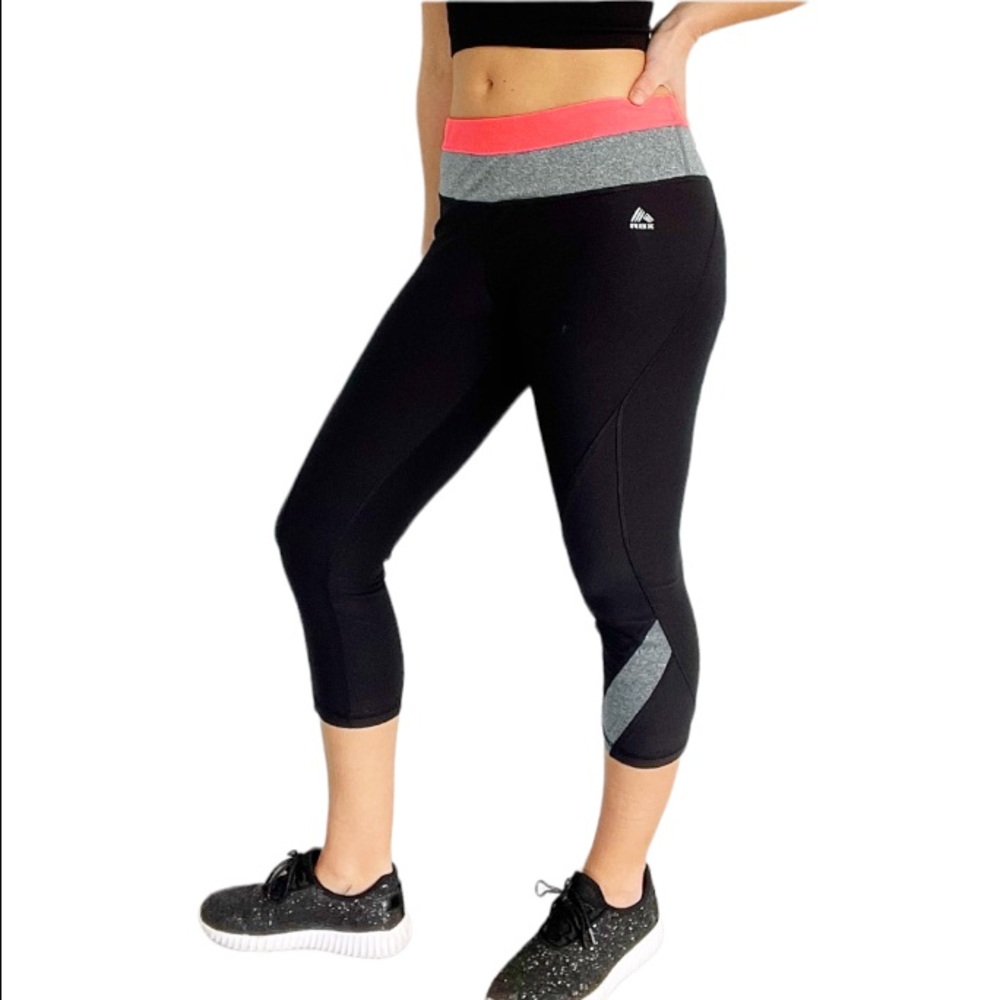 RBX black neon cropped length workout leggings size large
